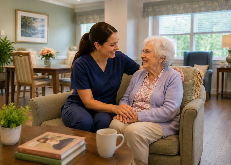 Caring staff with resident at The Waters of Memphis